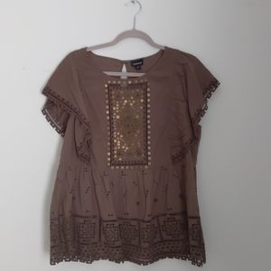 Torrid Brown Flutter Sleeve Lace Top Size 0X